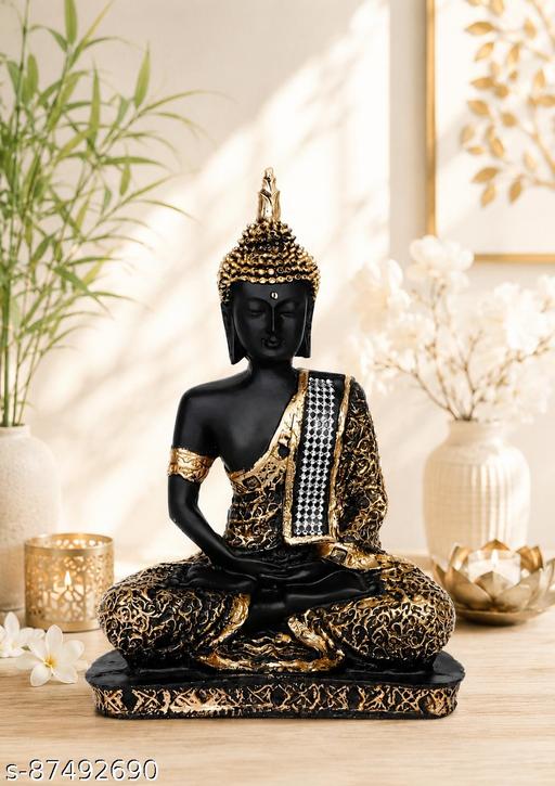 Premium Black & Gold Buddha Statue for Home Decor | Meditating Buddha Idol | Decorative Showpiece for Living Room, Office, Temple, Meditation Room, Gift Item - Design Fasion Store