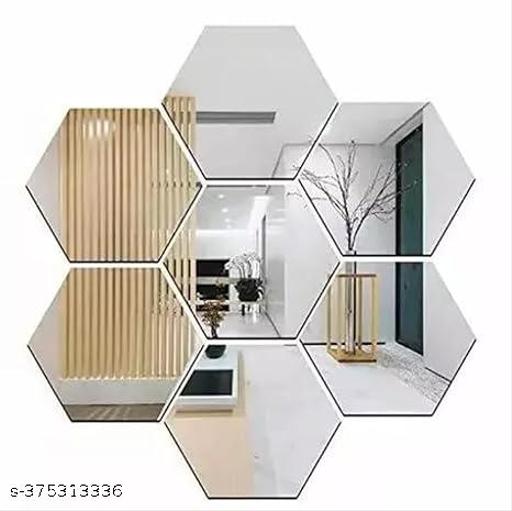 7 PCS Silver Hexagon for Decoration Purpose Self Adhesive Wall Mirror Stickers Mirror for Wall Stickers - Design Fasion Store