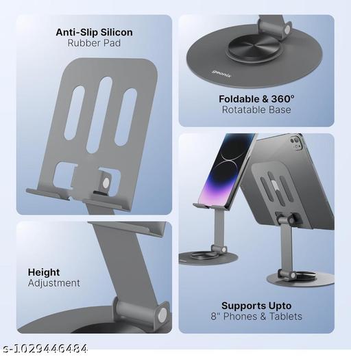 Trek M3 360° Rotatable & Foldable Mobile Phone Stand – Metallic, Adjustable Height & Angle, Universal Holder for Smartphones & Tablets (Grey) 62% off - Design Fasion Store