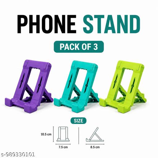Pack of 3 Foldable Mobile Phone Stand | Adjustable Portable Tablet & Smartphone Holder | Multi Color Plastic Desk Stand - Design Fasion Store