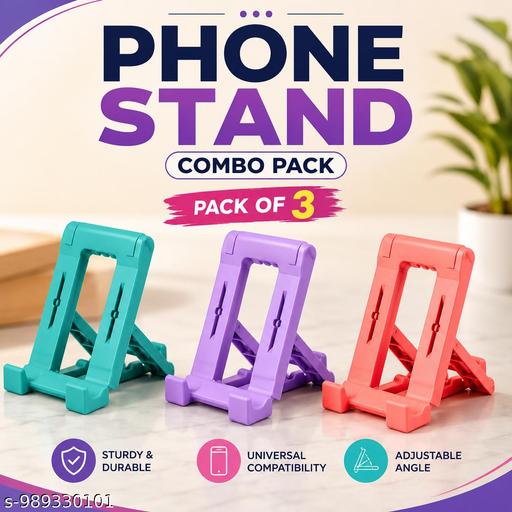 Pack of 3 Foldable Mobile Phone Stand | Adjustable Portable Tablet & Smartphone Holder | Multi Color Plastic Desk Stand - Design Fasion Store