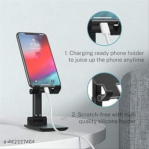 Adjustable Cell Phone Stand, Foldable Portable Phone Stand Phone Holder for Desk, Desktop Tablet Stand Compatible with Mobile Phone/iPad/Tablet (Black) - Design Fasion Store