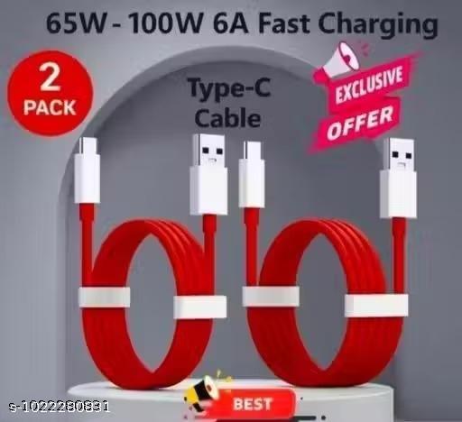 5A fast Charging Type-C Fast Charging & Data Transfer Cable, Compatible with all Smartphones & Tablet – 1 meter length - Red - Pack of 2 - Design Fasion Store