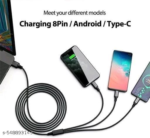 Multi Pin Mobile Data Cable, Latest 3 in 1 Cable Fast,Rapid, Super Charging Cable for Micro USB, i Phone & Type C Devices(1 Pack Of Data Cable ) - Design Fasion Store