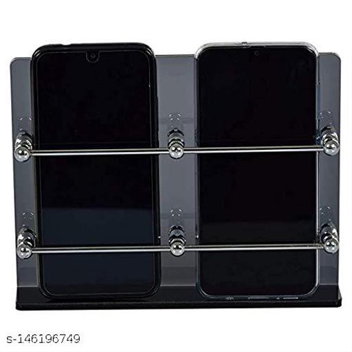 Sarvatr Black Acrylic Mobile Double Stand Mobile Stand Dual Phone Charging Holder TV AC Remote Stand for Home Office Bedroom Hotel Wall Multipurpose Mobile Stand (Black) - Design Fasion Store