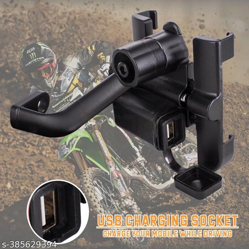Universal Bike Mount Holder Metal  360 Degree Rotating Handlebar Metal  Cradle Stand for Bicycle, Motorcycle, Fits All Smartphones Metal Holder with USB Charger - Design Fasion Store