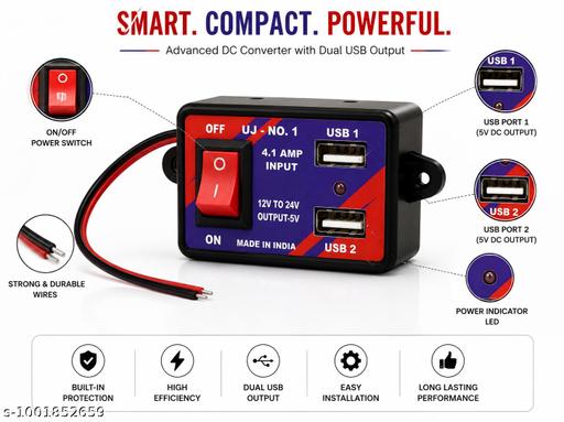 Dual USB Charger Socket for Car 12V 24V Universal 4.1A Fast Charging with LED Light & ON/OFF Switch - Design Fasion Store