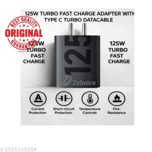 125 watt turbo super fast charger type c with data cable 1 year warranty - Design Fasion Store
