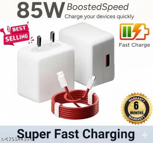  65 Watt 6A Super Fast Mobile Charger for Mobile with Detachable Red & White Cable (White, Cable Included) Supports Supervooc, VOOC, Warp, Dash, SuperDart & Fast Charging - Design Fasion Store