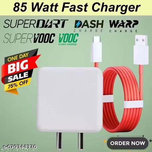  65 Watt 6A Super Fast Mobile Charger for Mobile with Detachable Red & White Cable (White, Cable Included) Supports Supervooc, VOOC, Warp, Dash, SuperDart & Fast Charging - Design Fasion Store