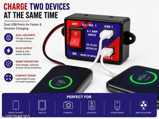 12V 24V Vehicle USB Charger Dual Port 4.1A Fast Charging Socket with Rocker Switch for Car, Bike, Truck & Bus - Design Fasion Store