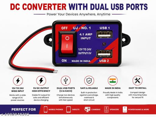 12V 24V Vehicle USB Charger Dual Port 4.1A Fast Charging Socket with Rocker Switch for Car, Bike, Truck & Bus - Design Fasion Store