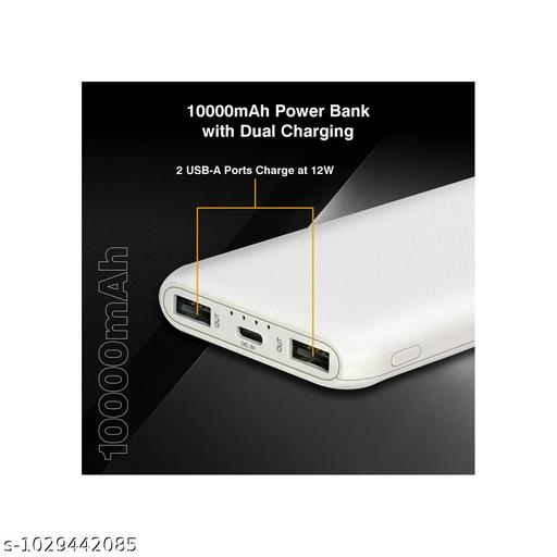 10000mAh Power Bank | 12W Fast Charging | Dual USB Output & Type-C Input Port | Lightweight & Slim Design (White) - Design Fasion Store
