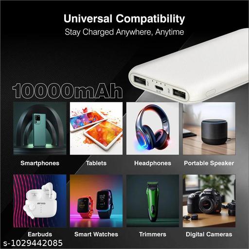10000mAh Power Bank | 12W Fast Charging | Dual USB Output & Type-C Input Port | Lightweight & Slim Design (White) - Design Fasion Store