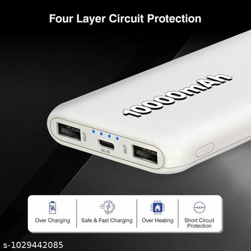 10000mAh Power Bank | 12W Fast Charging | Dual USB Output & Type-C Input Port | Lightweight & Slim Design (White) - Design Fasion Store