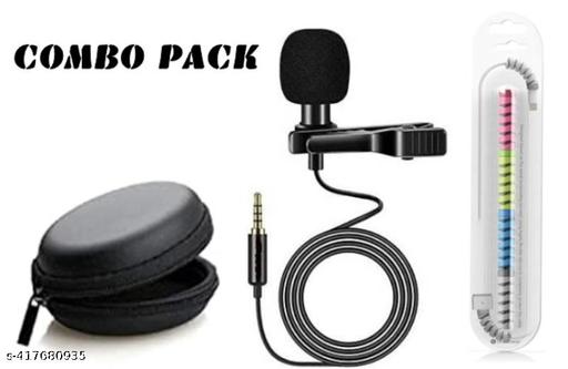 Wired Collar Mic Combo with Case Cover and Cable Protector, Collar Mic for Recorder for Singer (Black) - Design Fasion Store