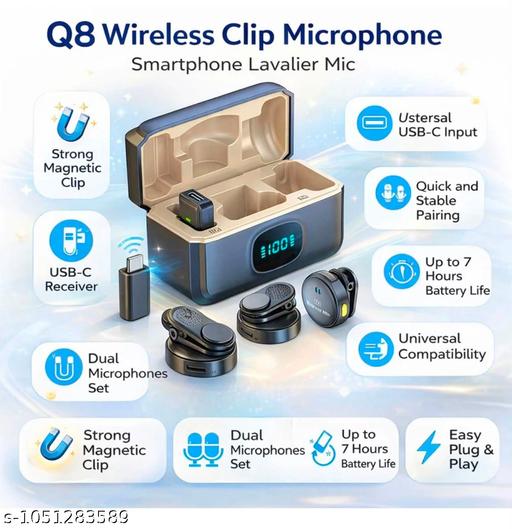Wireless  Microphone Dual Mic Set | Magnetic Clip Collar Mic with Charging Case for Smartphone, YouTube, Vlogging & Reels - Design Fasion Store