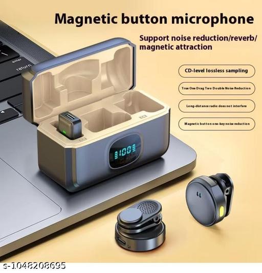 Wireless mic for YouTube Round Magnetic Button Microphone with Dual Noise Reduction, Digital Display, Charging Case, Professional Recording YouTube vlogging - Design Fasion Store