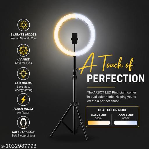 Adjustable LED Ring Light with Tripod Stand, 3 Lighting Modes for Selfie, Makeup, Video Shooting & Live Streaming | Portable Black - Design Fasion Store