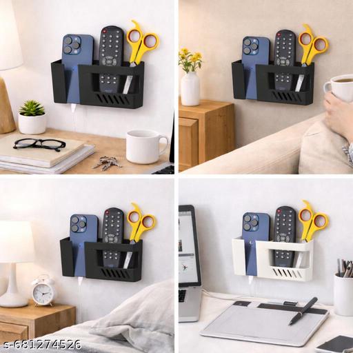 Wall Mobile Holder Multi-Purpose Mobile Stand for Wall Remote Holder & Mobile Charging Stand, Wall Phone Holder for Charging Kitchen Organizer Rack Wall Mounted Useful Gadget-(Black) - Dropgadgets 