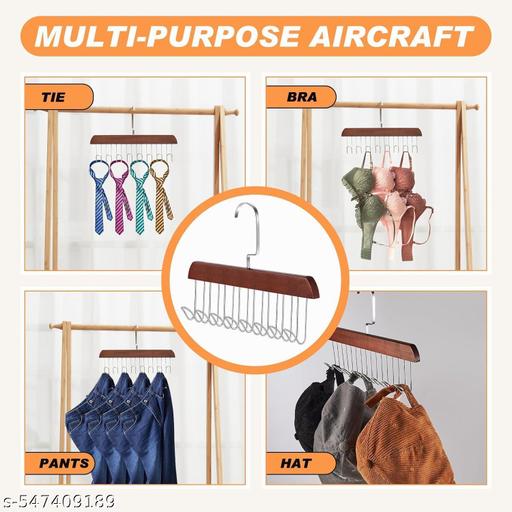 2 Pcs Tie Hanger with 8 Hanger Hooks Hangers for Clothes Hanging Scarf Bra Organiser Wooden Hangers for Wardrobe Multipurpose Cloth Hanger Belt Hangers for Wardrobe Cupboard Organizer - Dropgadgets 