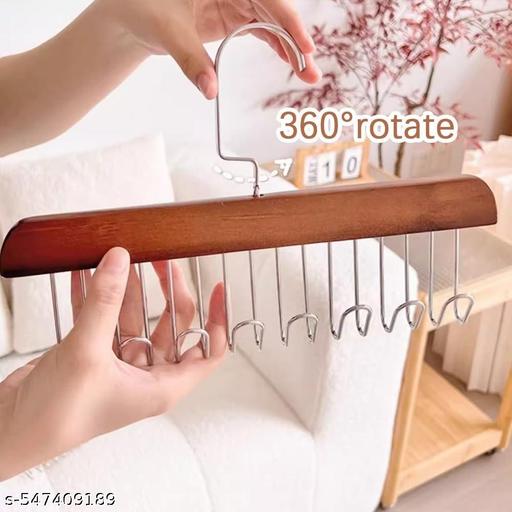 2 Pcs Tie Hanger with 8 Hanger Hooks Hangers for Clothes Hanging Scarf Bra Organiser Wooden Hangers for Wardrobe Multipurpose Cloth Hanger Belt Hangers for Wardrobe Cupboard Organizer - Dropgadgets 