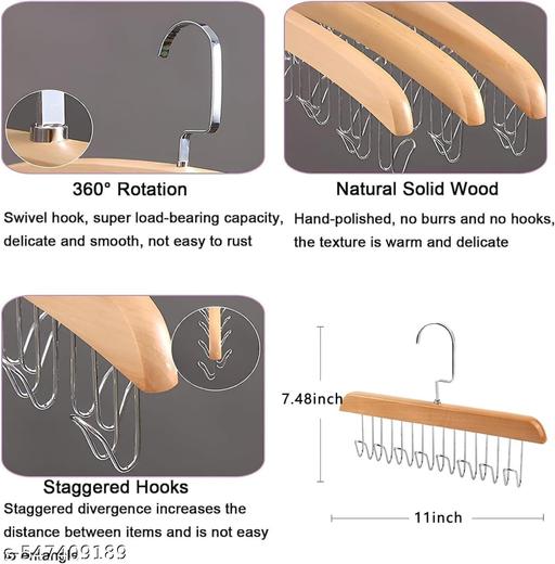 2 Pcs Tie Hanger with 8 Hanger Hooks Hangers for Clothes Hanging Scarf Bra Organiser Wooden Hangers for Wardrobe Multipurpose Cloth Hanger Belt Hangers for Wardrobe Cupboard Organizer - Dropgadgets 