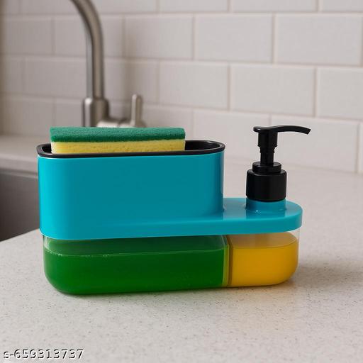 Multi-Purpose Kitchen Cleaning Set | Soap Dispenser with Scrubber, Steel Scrub Pad (6 Pack) | Dishwashing & Utensil Cleaning Combo Pack - Dropgadgets 