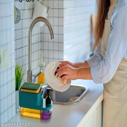Multi-Purpose Kitchen Cleaning Set | Soap Dispenser with Scrubber, Steel Scrub Pad (6 Pack) | Dishwashing & Utensil Cleaning Combo Pack - Dropgadgets 