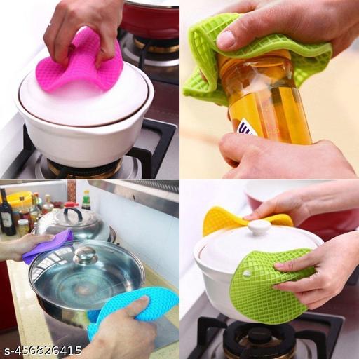 Round Silicone Hot Pot Holder Mat Heat Resistant Disc Pads Kitchen Insulation Anti-Slip Coasters Dining Table Mat ( Multicolor) (pack of 4 piece) - Dropgadgets 