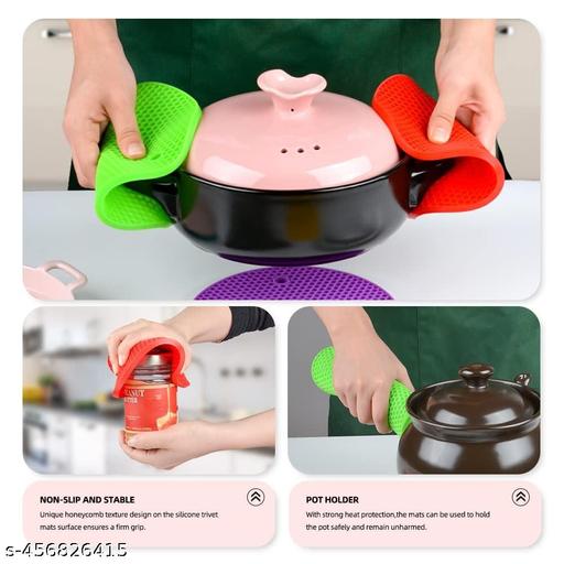 Round Silicone Hot Pot Holder Mat Heat Resistant Disc Pads Kitchen Insulation Anti-Slip Coasters Dining Table Mat ( Multicolor) (pack of 4 piece) - Dropgadgets 
