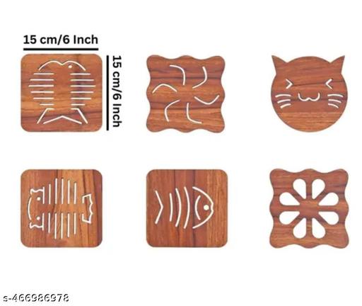 (6PCS) Wooden Table Placemat Heat Resistant Hot Pot Coasters Cup Mat Tea Coaster Big Small Dining Table Accessories | Kitchen Accessories | Wedding Gift | Wooden Crockery | Dining Mats Material: Laminated Non-Woven - Dropgadgets 