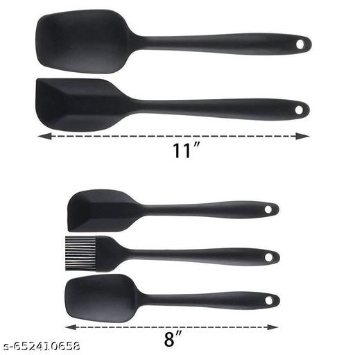 Premium Silicone Spatula Set for Kitchen – Heat Resistant, Non-Stick, Flexible Cooking Tools (5 pcs) (Black) - Dropgadgets 