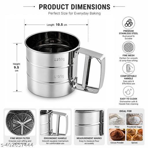 SYGA Baking Stainless Steel Shaker Sieve Cup Manual Flour Sifter with Measuring Scale Mark for Flour Icing Sugar - Dropgadgets 