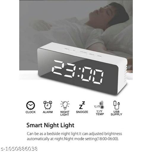 Digital Alarm Clock with Mirror LED Display, USB Charging Port, Adjustable Brightness, Snooze & Temperature Display, Portable Bedside Table Clock for Bedroom, Office & Travel Aesthetics – White - ELASH GLOBAL STORE