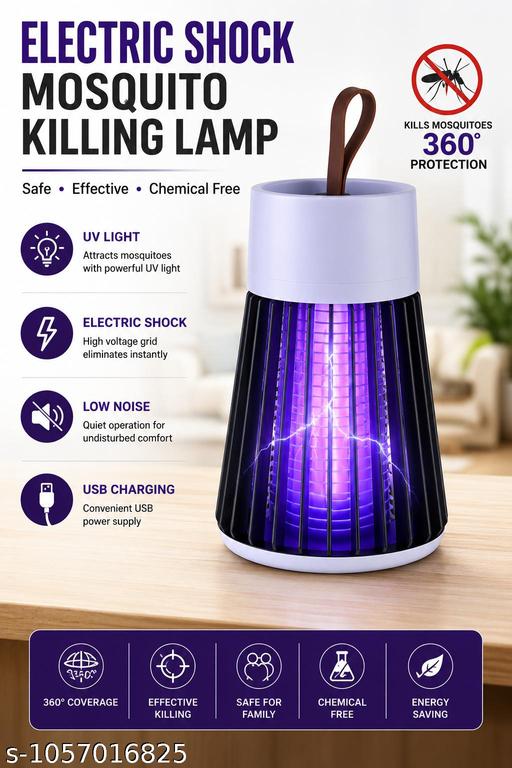 USB Rechargeable Electric UV Light Zapper Lamp, Chemical-Free, with Cleaning Brush & Charging Cable for Home, Bedroom, Office & Camping