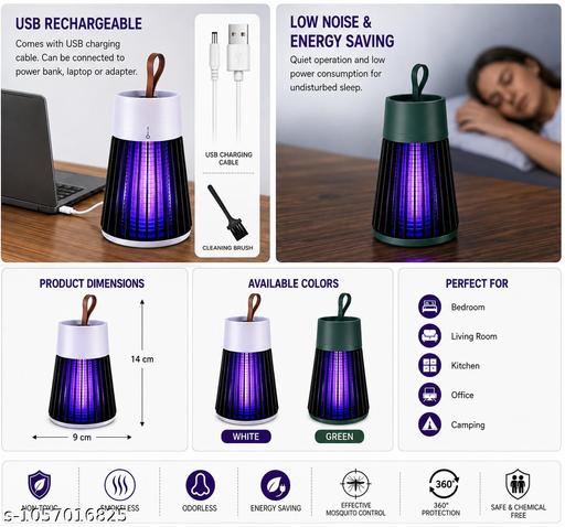 USB Rechargeable Electric UV Light Zapper Lamp, Chemical-Free, with Cleaning Brush & Charging Cable for Home, Bedroom, Office & Camping - ELASH GLOBAL STORE