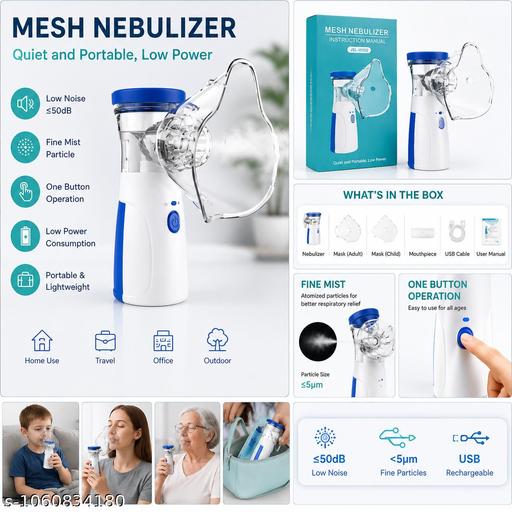 JSL-W302 Portable Mesh Nebulizer Machine, Handheld & Compact Nebulizer with Fine Mist Technology, Quiet Operation, Battery & USB Rechargeable, for Home & Travel - ELASH GLOBAL STORE