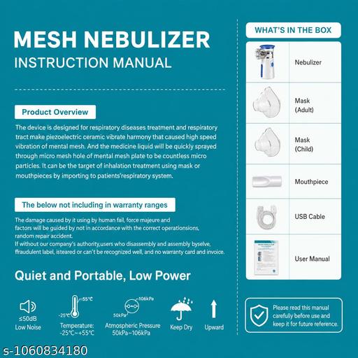 JSL-W302 Portable Mesh Nebulizer Machine, Handheld & Compact Nebulizer with Fine Mist Technology, Quiet Operation, Battery & USB Rechargeable, for Home & Travel - ELASH GLOBAL STORE