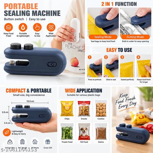 Portable Mini-Heat Sealing Machine for Food Bags – Mini Handheld Bag Sealer with Built-in Cutter, Rechargeable, Compact & Easy to Use for Kitchen, Snacks, Chips & Storage - ELASH GLOBAL STORE