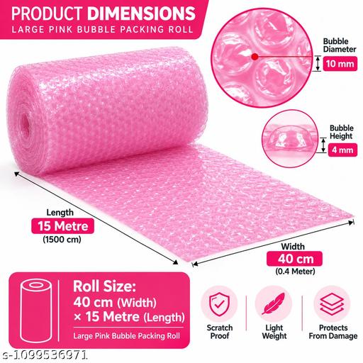 Pink Bubble Packing Roll 15 Metre × 40 cm | Large Bubble Protective Packaging for Moving, Shipping & Fragile Items - ELASH GLOBAL STORE