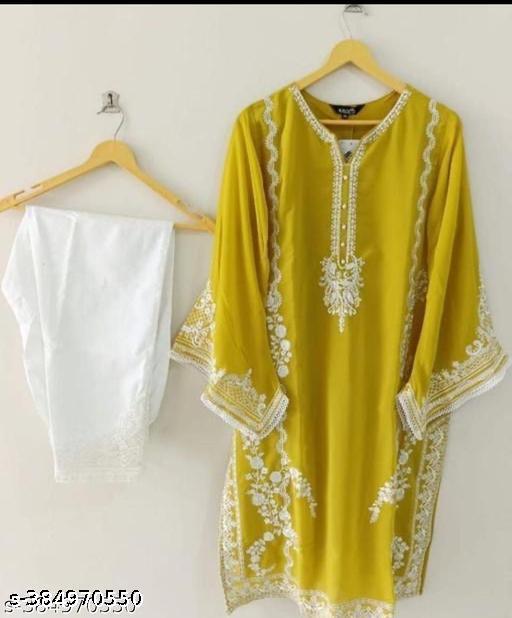Women's Embroidered Georgette Kurta and Pant Set - Elegant Festive Wear