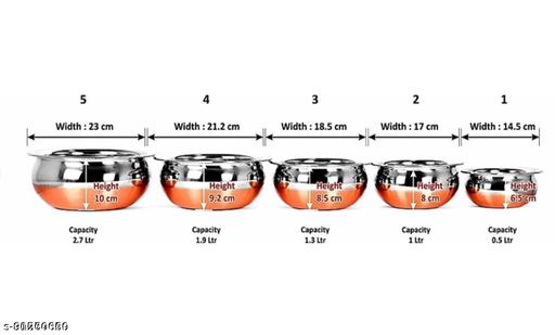 Supreme Stainless Steel Copper Bottom Handi,patila, Pot Biryani Punjabi Handi Set with Lid 5 Pieces Serving Bowls with Lids Cookware Set Capacity:- 0.5 L,0.8 L,1.2 L,1.5 L,1.8 L,(Copper & Silver) - Fluxx Kart