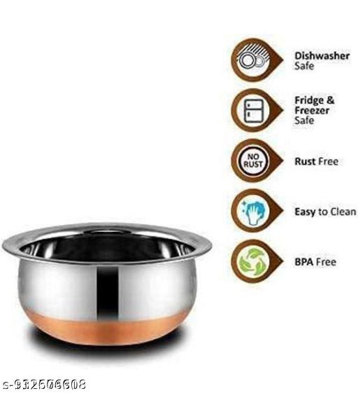 Supreme Stainless Steel Copper Bottom Handi,patila, Pot Biryani Punjabi Handi Set with Lid 5 Pieces Serving Bowls with Lids Cookware Set Capacity:- 0.5 L,0.8 L,1.2 L,1.5 L,1.8 L,(Copper & Silver) - Fluxx Kart