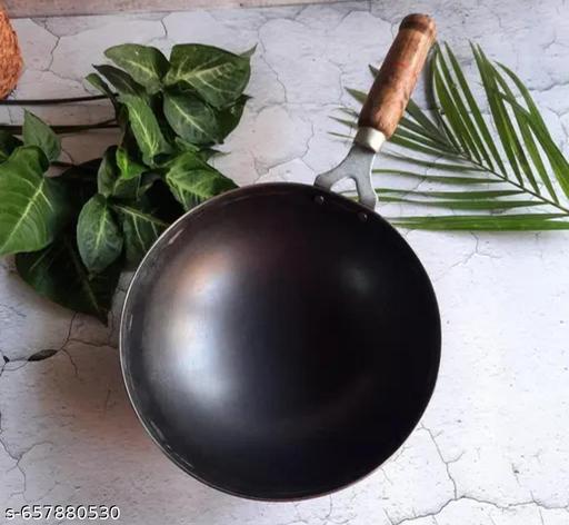 9 Inch Iron Wok wooden handel Heavy Weight Iron wok for Daily Cooking
 - Fluxx Kart