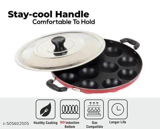 (Aluminium, Non-stick)12 Cavities Non Stick Appam Patra with Lid /appam /Appam Pan/Appam Maker/appam kadai/idali Maker/idli Pan with Lid Paniarakkal with Lid 0.5 L capacity 22 cm diameter  - Fluxx Kart