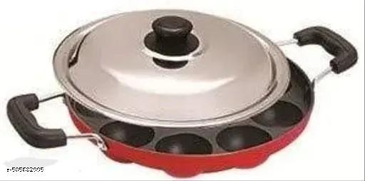 (Aluminium, Non-stick)12 Cavities Non Stick Appam Patra with Lid /appam /Appam Pan/Appam Maker/appam kadai/idali Maker/idli Pan with Lid Paniarakkal with Lid 0.5 L capacity 22 cm diameter  - Fluxx Kart