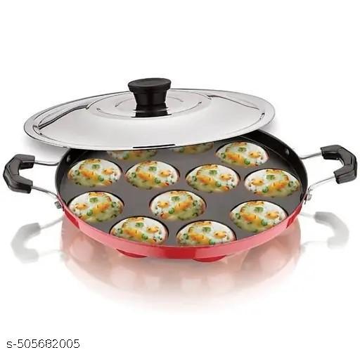 (Aluminium, Non-stick)12 Cavities Non Stick Appam Patra with Lid /appam /Appam Pan/Appam Maker/appam kadai/idali Maker/idli Pan with Lid Paniarakkal with Lid 0.5 L capacity 22 cm diameter  - Fluxx Kart