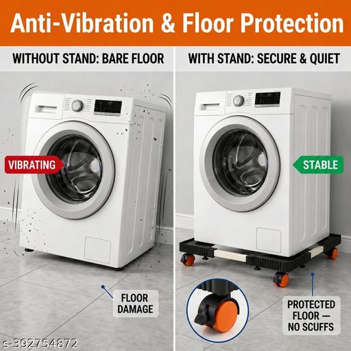 Lapyon Heavy Duty Adjustable Top Load Fully/Automatic Washing Machine/Refrigerator/Dishwasher Stand Trolley with Wheels [Size: 40 x 40cm to 64x 64cm, Orange] - Fluxx Kart