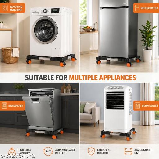 Lapyon Heavy Duty Adjustable Top Load Fully/Automatic Washing Machine/Refrigerator/Dishwasher Stand Trolley with Wheels [Size: 40 x 40cm to 64x 64cm, Orange] - Fluxx Kart